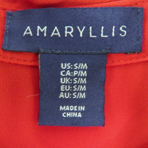 Amaryllis Red Long Sleeve Button Down Blouse Flowy Top Small Medium - Picture 3 of 6